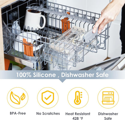 Adjustable Over-The-Sink Kitchen Rack for Dishcloths, Sponges, Bottles and Brushes - Heat-Resistant Stainless Steel with Slim, Expandable Design and Multifunctional Silicone Holder