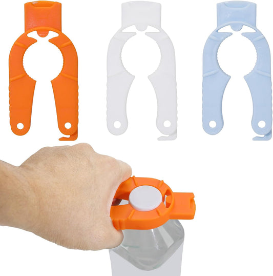 3 Pack Plastic Bottle Cap Opener, 3 in 1 Multi-Purpose Water Bottle Opener, Water Bottle Opener for Arthritic Hands or Home, Kitchen, Camping and Outdoor Adventures, (Orange, Blue, White)