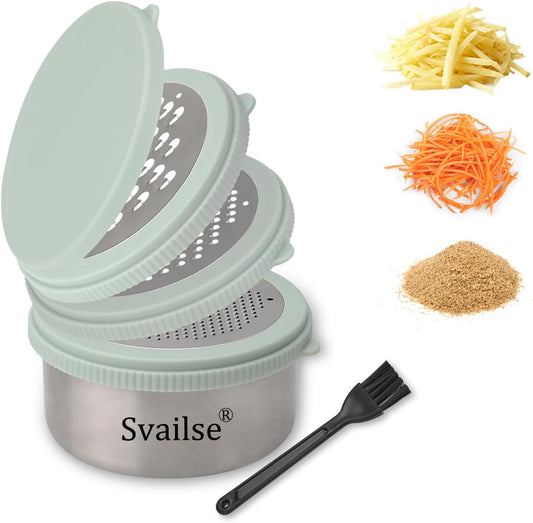 Cheese Grater with Container, 4 in 1 Box Gratters for Fine, Medium and Coarse, Handheld Lemon Zester for Parmesan, Ginger, Garlic, Nutmeg, Chocolate (Light Green)