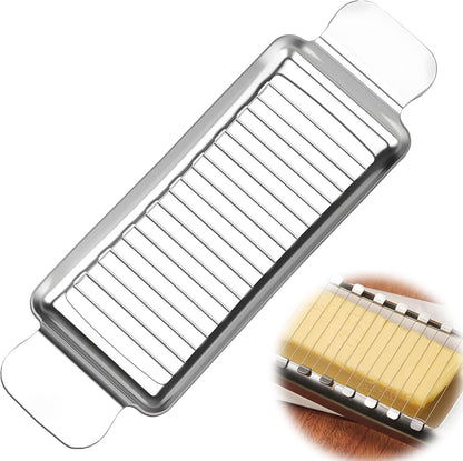 Butter Slicer Cutter, Stainless Steel Cheese Slicer Tool | 304 stainless steel handheld cutter for block cheese, soft fruits, eggs, and butter squares; dishwasher safe