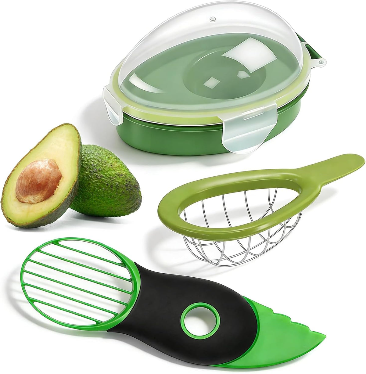 Egg Slicers, Avocado 3 Piece Set with Avocado Container, Includes Avocado Slicer and Avocado Cutter Tool, Dishwasher Safe for Slicing, Dicing and Keeping Avocados Fresh