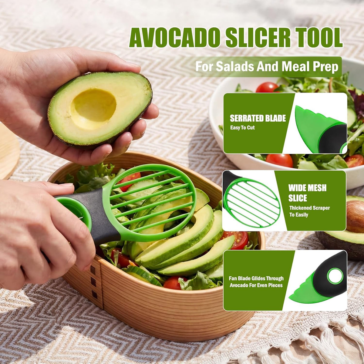 Egg Slicers, Avocado 3 Piece Set with Avocado Container, Includes Avocado Slicer and Avocado Cutter Tool, Dishwasher Safe for Slicing, Dicing and Keeping Avocados Fresh