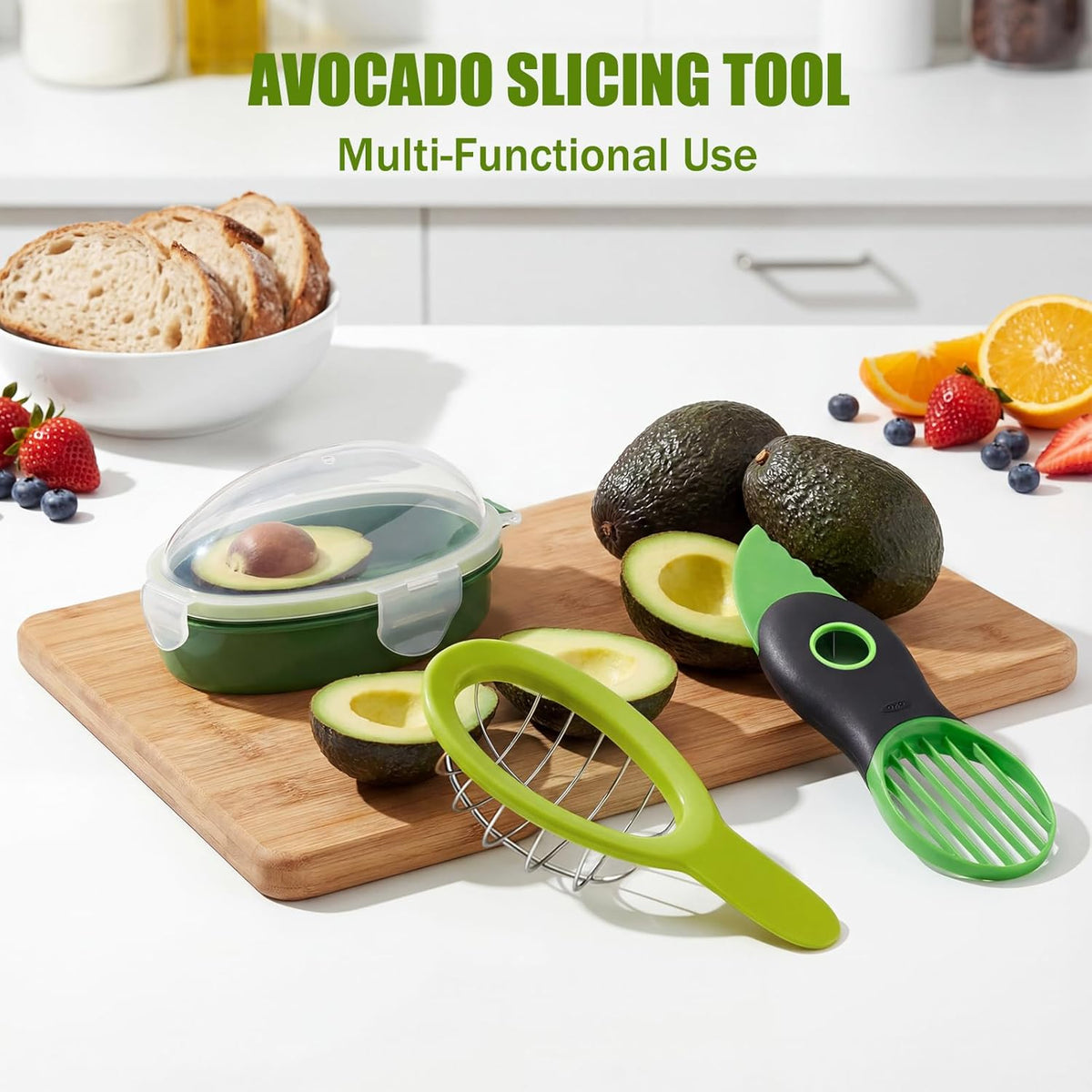 Egg Slicers, Avocado 3 Piece Set with Avocado Container, Includes Avocado Slicer and Avocado Cutter Tool, Dishwasher Safe for Slicing, Dicing and Keeping Avocados Fresh