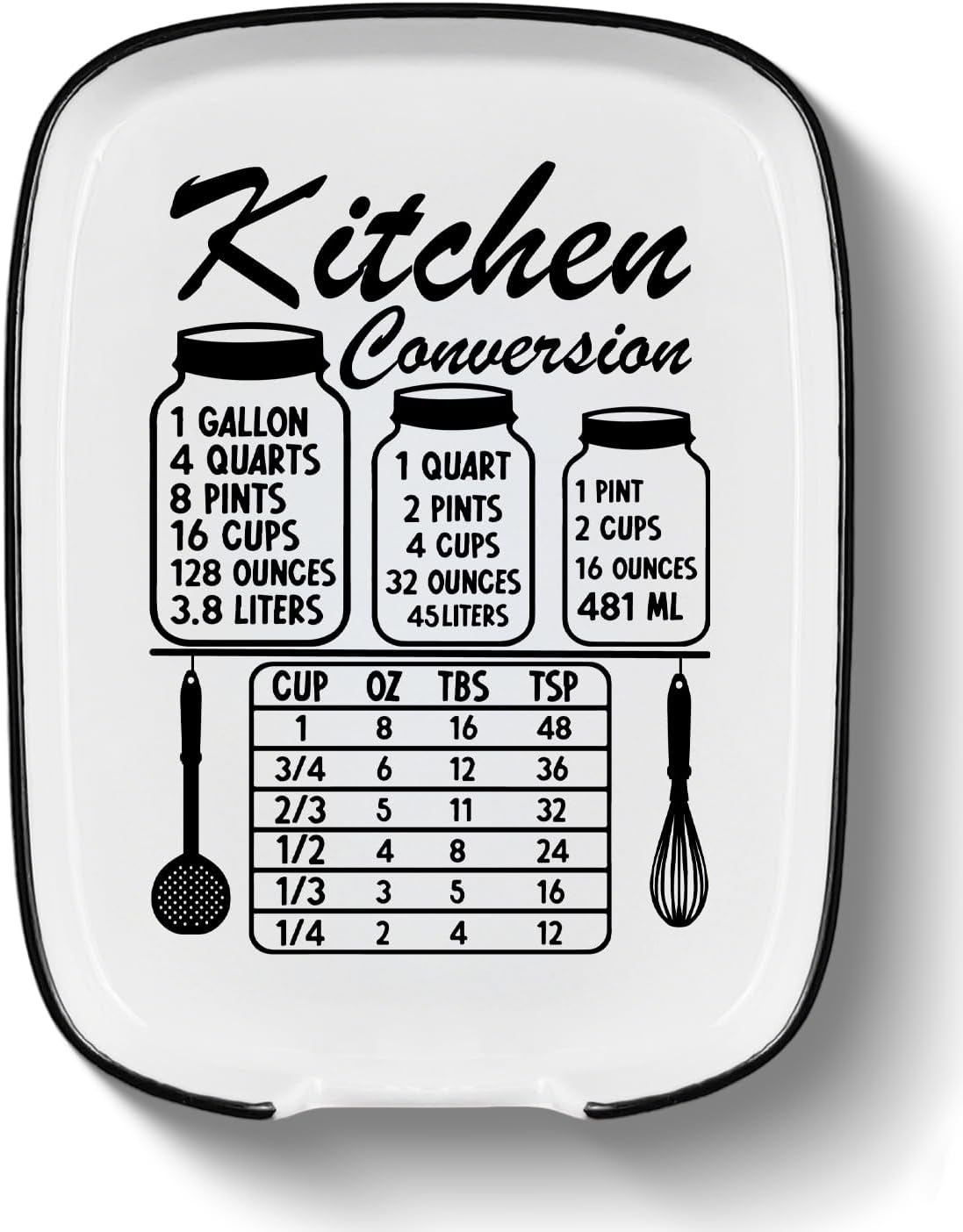 Funny Spoon Rest for Stove Top, Ceramic Spoon Holder for Kitchen Counter | Large Cooking Utensil Rest, Conversion Chart Modern Farmhouse Kitchen Decor and Accessories for Cooking Lovers, White
