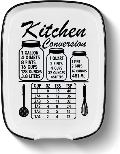 Funny Spoon Rest for Stove Top, Ceramic Spoon Holder for Kitchen Counter | Large Cooking Utensil Rest, Conversion Chart Modern Farmhouse Kitchen Decor and Accessories for Cooking Lovers, White