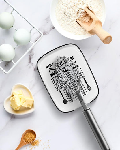 Funny Spoon Rest for Stove Top, Ceramic Spoon Holder for Kitchen Counter | Large Cooking Utensil Rest, Conversion Chart Modern Farmhouse Kitchen Decor and Accessories for Cooking Lovers, White