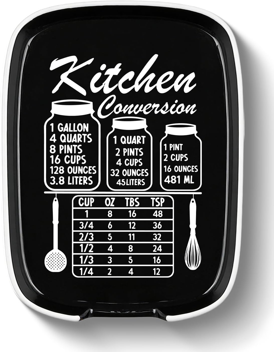 Funny Spoon Rest for Stove Top, Ceramic Spoon Holder for Kitchen Counter | Large Cooking Utensil Rest, Conversion Chart Modern Farmhouse Kitchen Decor and Accessories for Cooking Lovers, White