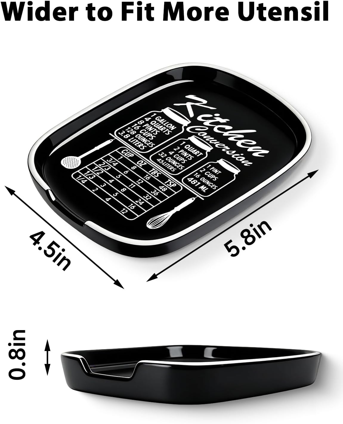 Funny Spoon Rest for Stove Top, Ceramic Spoon Holder for Kitchen Counter | Large Cooking Utensil Rest, Conversion Chart Modern Farmhouse Kitchen Decor and Accessories for Cooking Lovers, White