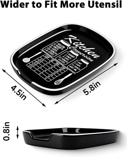 Funny Spoon Rest for Stove Top, Ceramic Spoon Holder for Kitchen Counter | Large Cooking Utensil Rest, Conversion Chart Modern Farmhouse Kitchen Decor and Accessories for Cooking Lovers, White