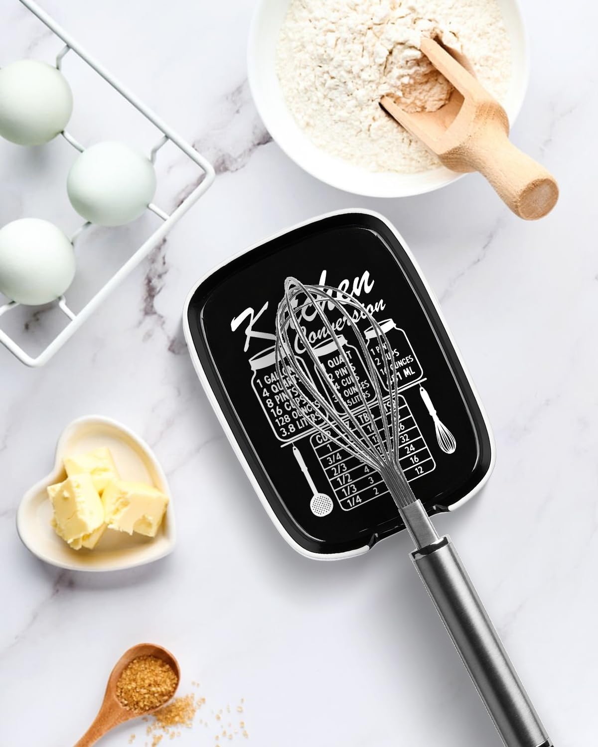 Funny Spoon Rest for Stove Top, Ceramic Spoon Holder for Kitchen Counter | Large Cooking Utensil Rest, Conversion Chart Modern Farmhouse Kitchen Decor and Accessories for Cooking Lovers, White