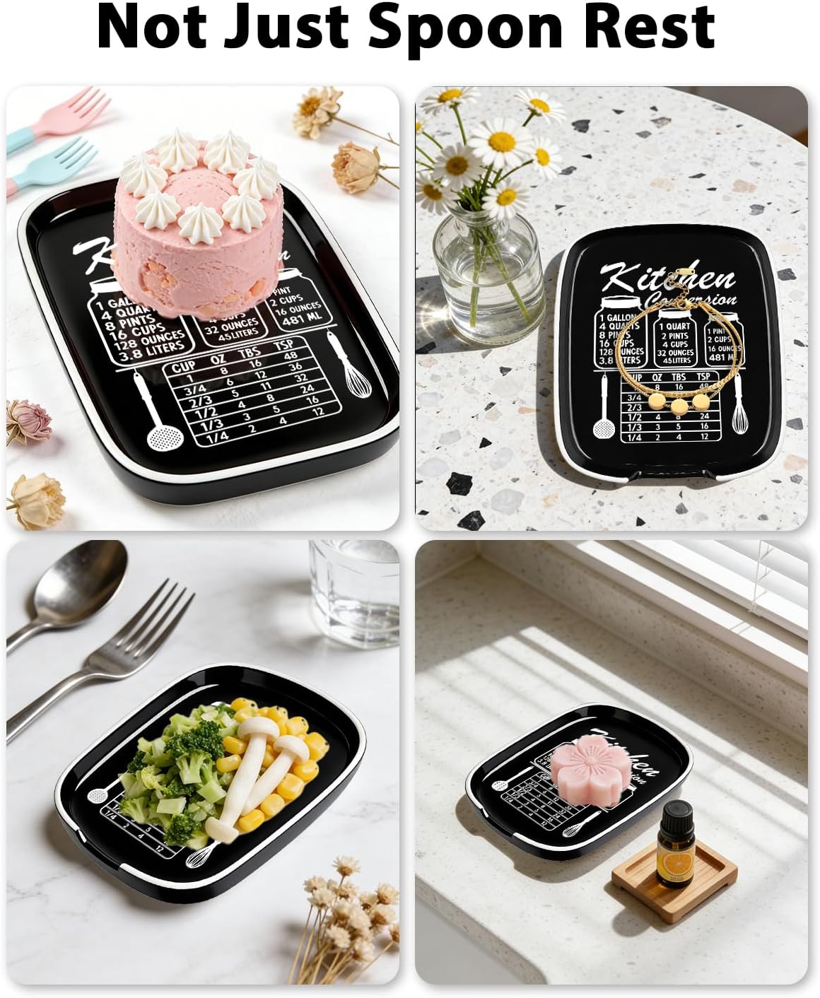 Funny Spoon Rest for Stove Top, Ceramic Spoon Holder for Kitchen Counter | Large Cooking Utensil Rest, Conversion Chart Modern Farmhouse Kitchen Decor and Accessories for Cooking Lovers, White