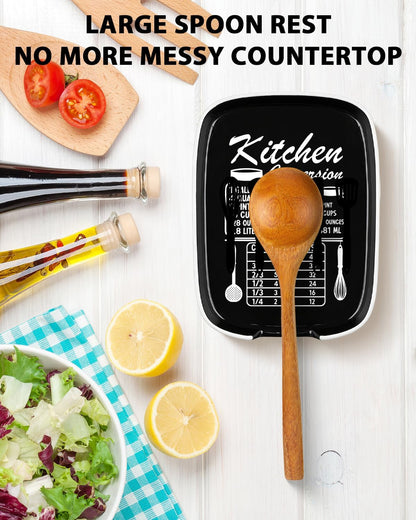 Funny Spoon Rest for Stove Top, Ceramic Spoon Holder for Kitchen Counter | Large Cooking Utensil Rest, Conversion Chart Modern Farmhouse Kitchen Decor and Accessories for Cooking Lovers, White