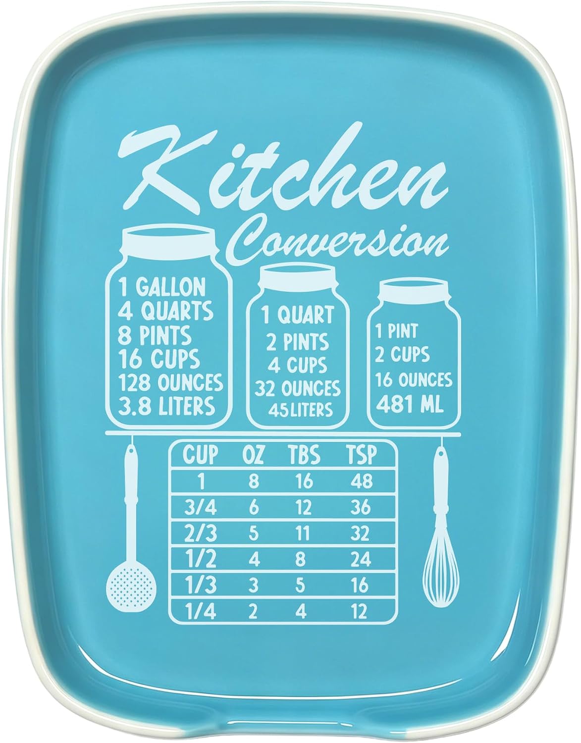 Funny Spoon Rest for Stove Top, Ceramic Spoon Holder for Kitchen Counter | Large Cooking Utensil Rest, Conversion Chart Modern Farmhouse Kitchen Decor and Accessories for Cooking Lovers, White