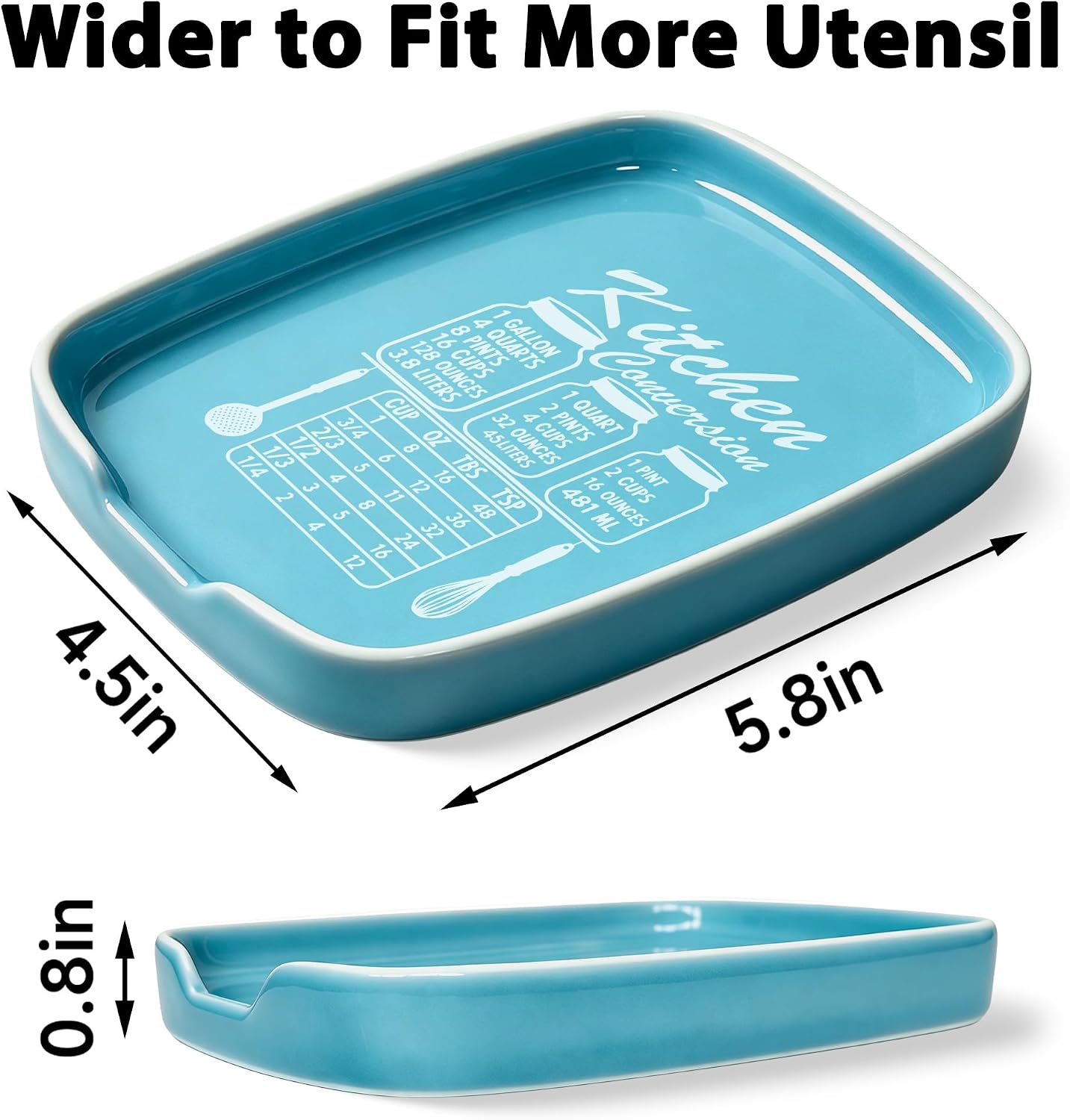 Funny Spoon Rest for Stove Top, Ceramic Spoon Holder for Kitchen Counter | Large Cooking Utensil Rest, Conversion Chart Modern Farmhouse Kitchen Decor and Accessories for Cooking Lovers, White