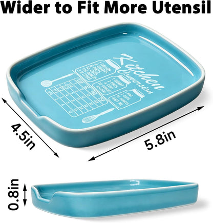 Funny Spoon Rest for Stove Top, Ceramic Spoon Holder for Kitchen Counter | Large Cooking Utensil Rest, Conversion Chart Modern Farmhouse Kitchen Decor and Accessories for Cooking Lovers, White