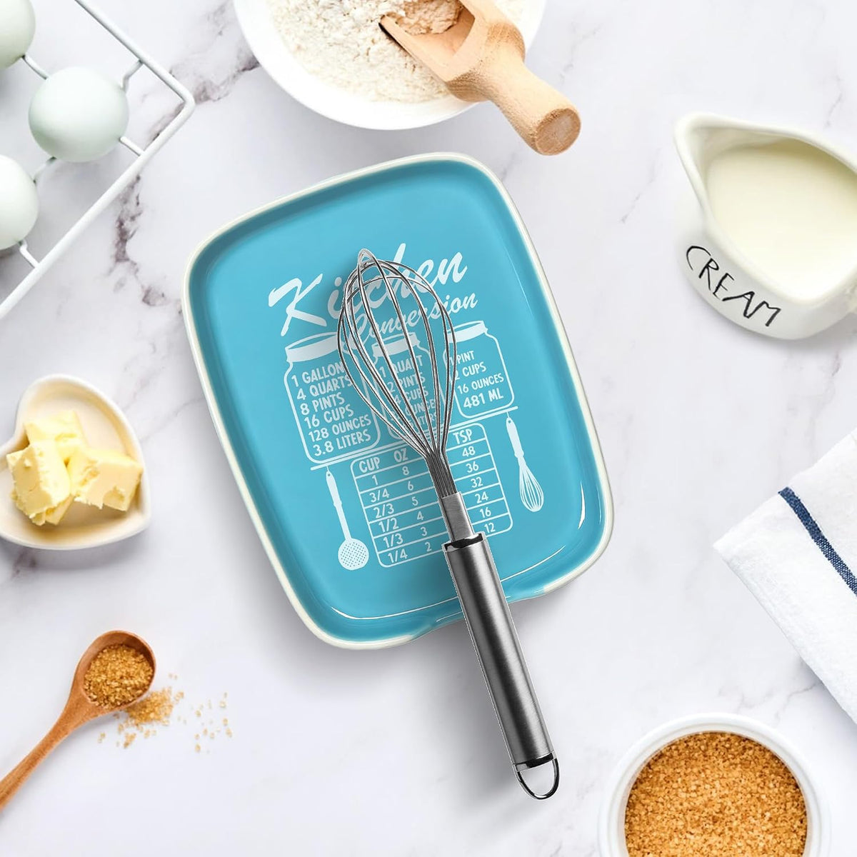 Funny Spoon Rest for Stove Top, Ceramic Spoon Holder for Kitchen Counter | Large Cooking Utensil Rest, Conversion Chart Modern Farmhouse Kitchen Decor and Accessories for Cooking Lovers, White