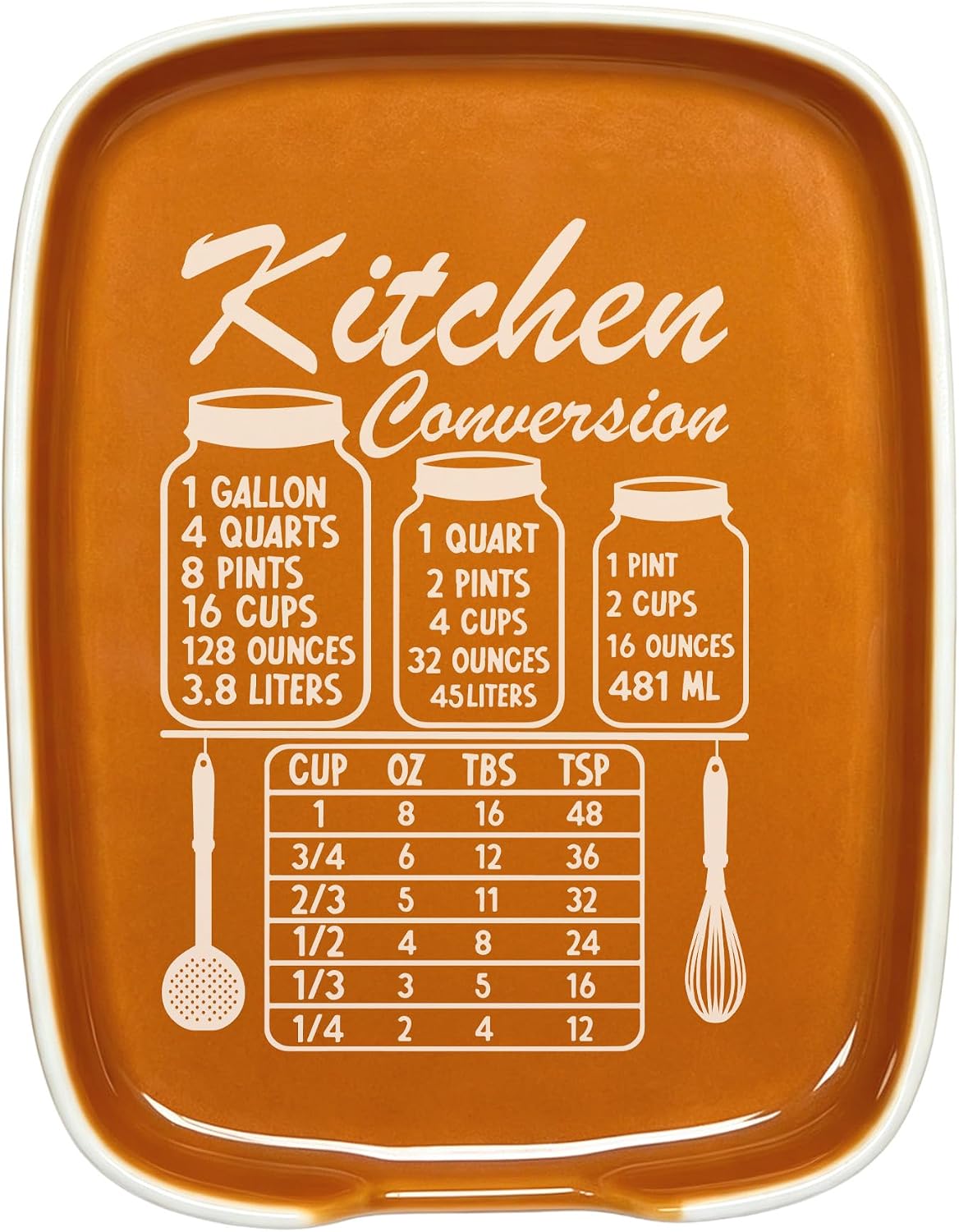 Funny Spoon Rest for Stove Top, Ceramic Spoon Holder for Kitchen Counter | Large Cooking Utensil Rest, Conversion Chart Modern Farmhouse Kitchen Decor and Accessories for Cooking Lovers, White