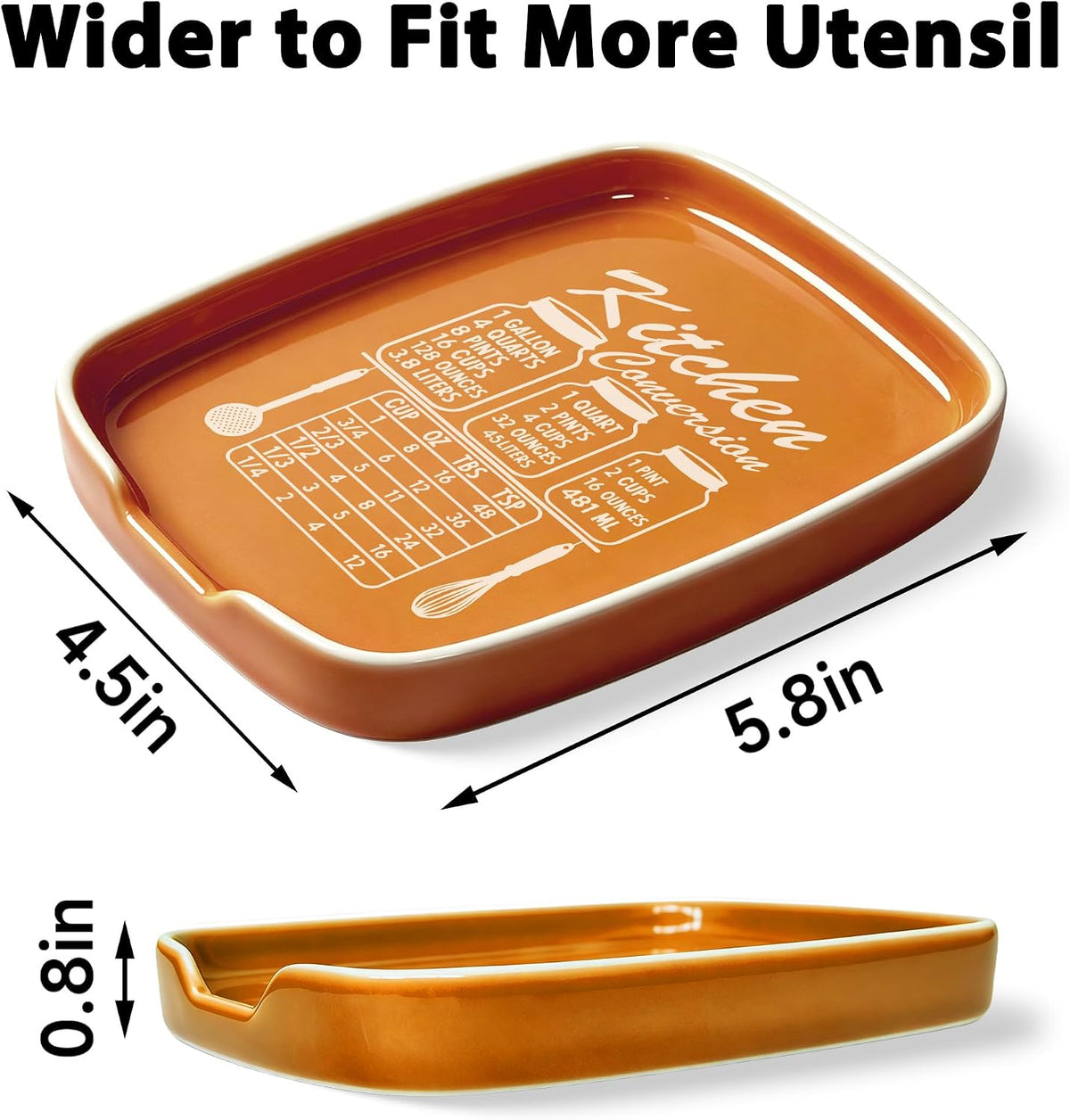 Funny Spoon Rest for Stove Top, Ceramic Spoon Holder for Kitchen Counter | Large Cooking Utensil Rest, Conversion Chart Modern Farmhouse Kitchen Decor and Accessories for Cooking Lovers, White