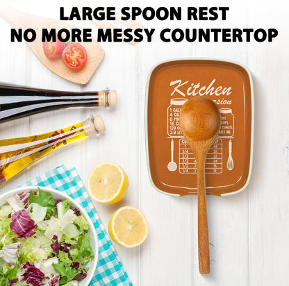 Funny Spoon Rest for Stove Top, Ceramic Spoon Holder for Kitchen Counter | Large Cooking Utensil Rest, Conversion Chart Modern Farmhouse Kitchen Decor and Accessories for Cooking Lovers, White