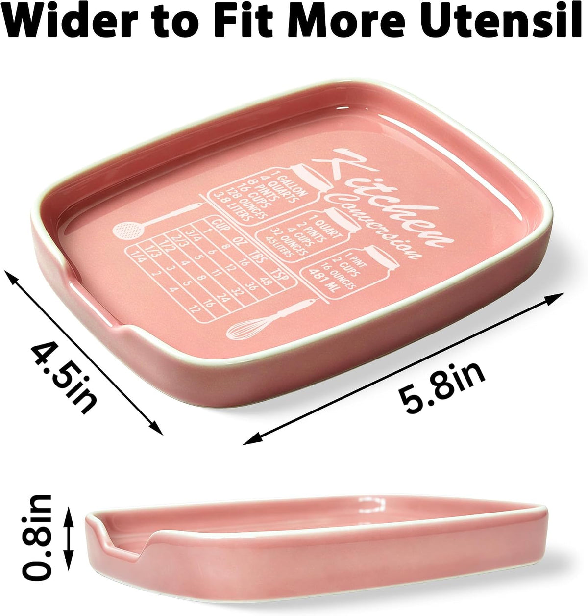 Funny Spoon Rest for Stove Top, Ceramic Spoon Holder for Kitchen Counter | Large Cooking Utensil Rest, Conversion Chart Modern Farmhouse Kitchen Decor and Accessories for Cooking Lovers, White