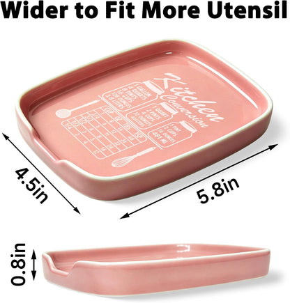 Funny Spoon Rest for Stove Top, Ceramic Spoon Holder for Kitchen Counter | Large Cooking Utensil Rest, Conversion Chart Modern Farmhouse Kitchen Decor and Accessories for Cooking Lovers, White