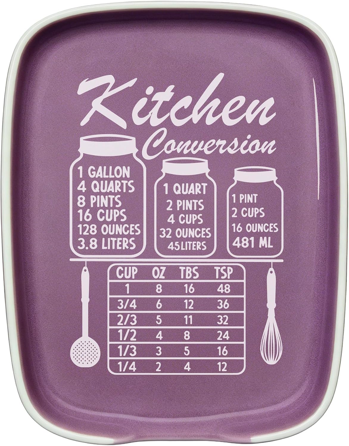 Funny Spoon Rest for Stove Top, Ceramic Spoon Holder for Kitchen Counter | Large Cooking Utensil Rest, Conversion Chart Modern Farmhouse Kitchen Decor and Accessories for Cooking Lovers, White