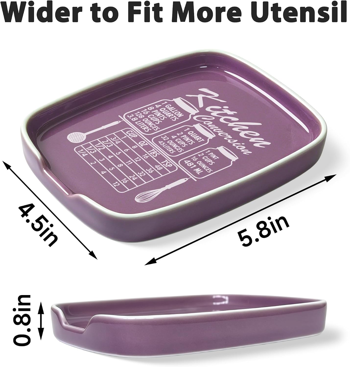 Funny Spoon Rest for Stove Top, Ceramic Spoon Holder for Kitchen Counter | Large Cooking Utensil Rest, Conversion Chart Modern Farmhouse Kitchen Decor and Accessories for Cooking Lovers, White