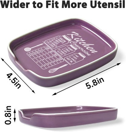 Funny Spoon Rest for Stove Top, Ceramic Spoon Holder for Kitchen Counter | Large Cooking Utensil Rest, Conversion Chart Modern Farmhouse Kitchen Decor and Accessories for Cooking Lovers, White