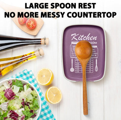 Funny Spoon Rest for Stove Top, Ceramic Spoon Holder for Kitchen Counter | Large Cooking Utensil Rest, Conversion Chart Modern Farmhouse Kitchen Decor and Accessories for Cooking Lovers, White