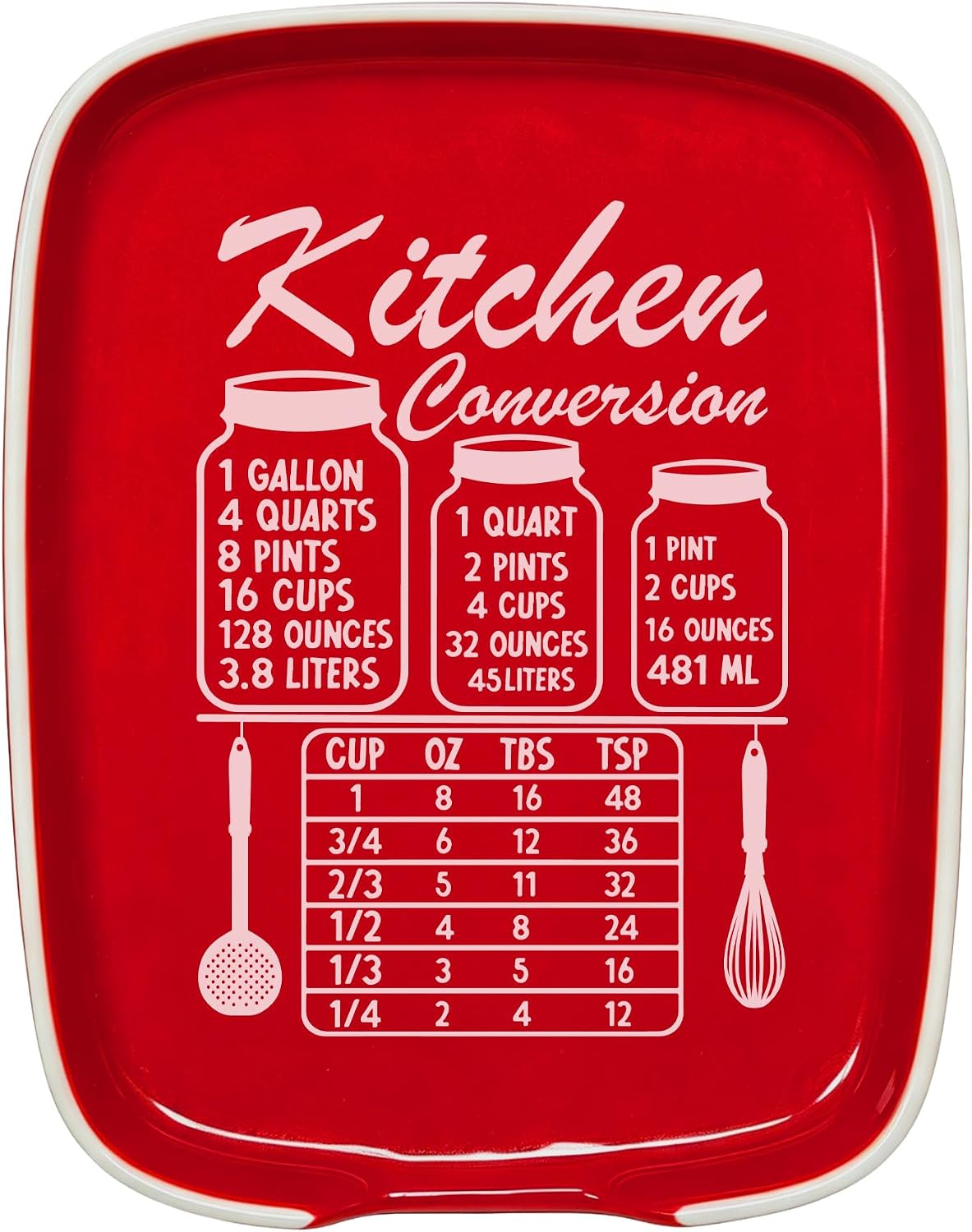 Funny Spoon Rest for Stove Top, Ceramic Spoon Holder for Kitchen Counter | Large Cooking Utensil Rest, Conversion Chart Modern Farmhouse Kitchen Decor and Accessories for Cooking Lovers, White