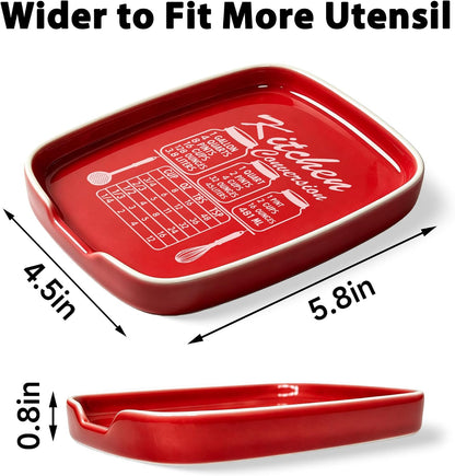 Funny Spoon Rest for Stove Top, Ceramic Spoon Holder for Kitchen Counter | Large Cooking Utensil Rest, Conversion Chart Modern Farmhouse Kitchen Decor and Accessories for Cooking Lovers, White