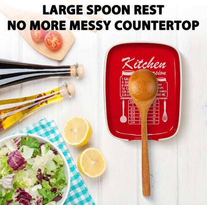 Funny Spoon Rest for Stove Top, Ceramic Spoon Holder for Kitchen Counter | Large Cooking Utensil Rest, Conversion Chart Modern Farmhouse Kitchen Decor and Accessories for Cooking Lovers, White