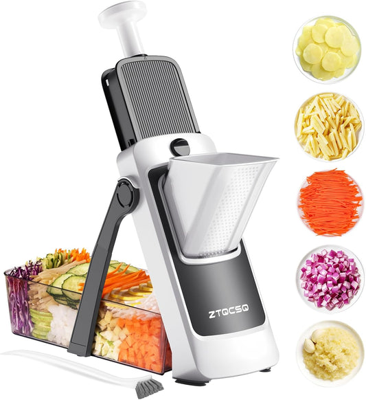 Safe Mandoline Slicer for Kitchen, Vegetable & Food Cutter, Easy to Clean | Safe Mandoline Slicer for Kitchen, Rapid Prep Veggie Slicer Cutter/Onion Slicer, Free Grater/Cleaning Brush