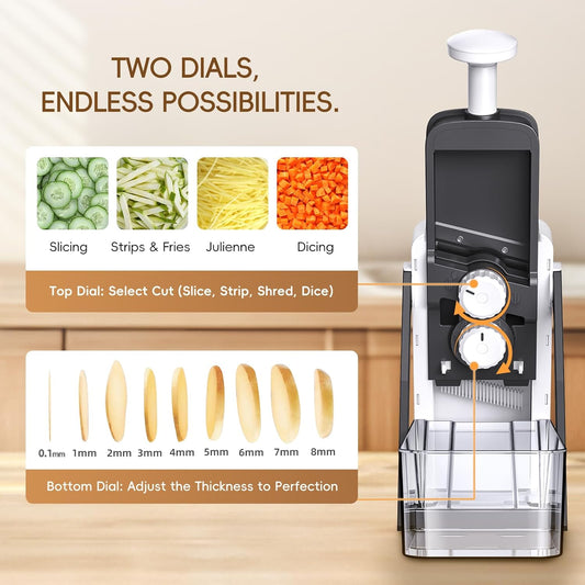 Safe Mandoline Slicer for Kitchen, Vegetable & Food Cutter, Easy to Clean | Safe Mandoline Slicer for Kitchen, Rapid Prep Veggie Slicer Cutter/Onion Slicer, Free Grater/Cleaning Brush