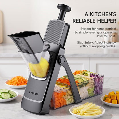 Safe Mandoline Slicer for Kitchen, Vegetable & Food Cutter, Easy to Clean | Safe Mandoline Slicer for Kitchen, Rapid Prep Veggie Slicer Cutter/Onion Slicer, Free Grater/Cleaning Brush