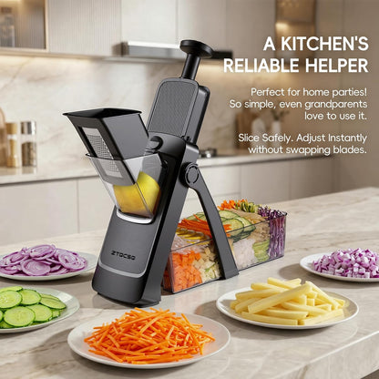 Safe Mandoline Slicer for Kitchen, Vegetable & Food Cutter, Easy to Clean | Safe Mandoline Slicer for Kitchen, Rapid Prep Veggie Slicer Cutter/Onion Slicer, Free Grater/Cleaning Brush