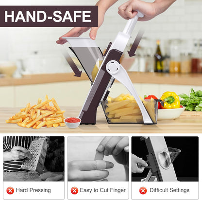 Safe Mandoline Slicer for Kitchen, Vegetable & Food Cutter, Easy to Clean | Safe Mandoline Slicer for Kitchen, Rapid Prep Veggie Slicer Cutter/Onion Slicer, Free Grater/Cleaning Brush
