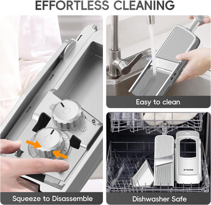 Safe Mandoline Slicer for Kitchen, Vegetable & Food Cutter, Easy to Clean | Safe Mandoline Slicer for Kitchen, Rapid Prep Veggie Slicer Cutter/Onion Slicer, Free Grater/Cleaning Brush