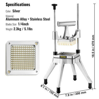 Commercial Vegetable Fruit Chopper 1/4" Blade Heavy Duty Professional Food Dicer Kattex French Fry Cutter Onion Slicer Stainless Steel for Tomato Peppers Potato Mushroom