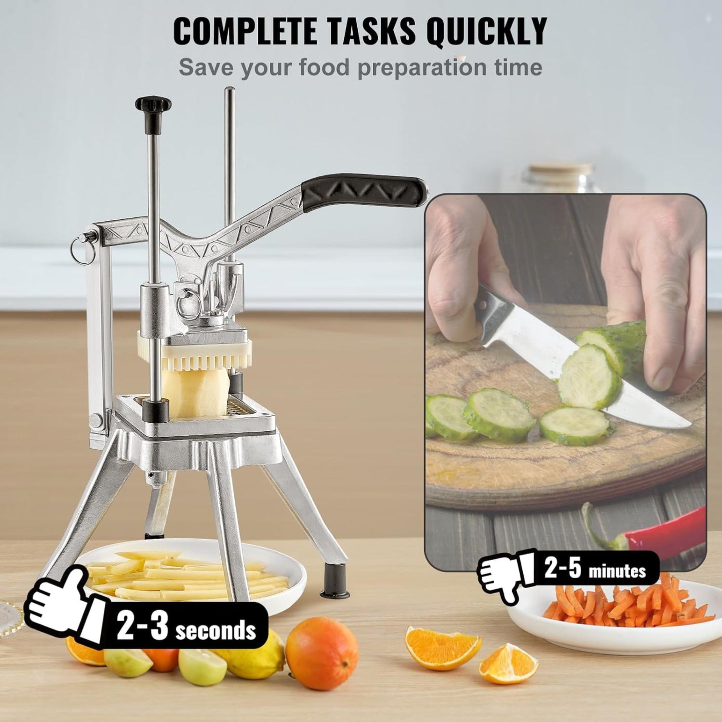 Commercial Vegetable Fruit Chopper 1/4" Blade Heavy Duty Professional Food Dicer Kattex French Fry Cutter Onion Slicer Stainless Steel for Tomato Peppers Potato Mushroom
