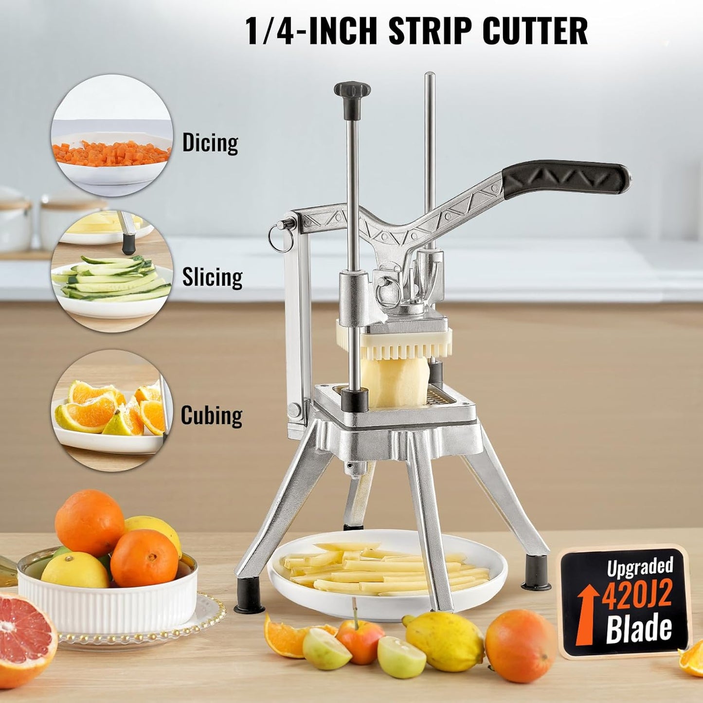 Commercial Vegetable Fruit Chopper 1/4" Blade Heavy Duty Professional Food Dicer Kattex French Fry Cutter Onion Slicer Stainless Steel for Tomato Peppers Potato Mushroom