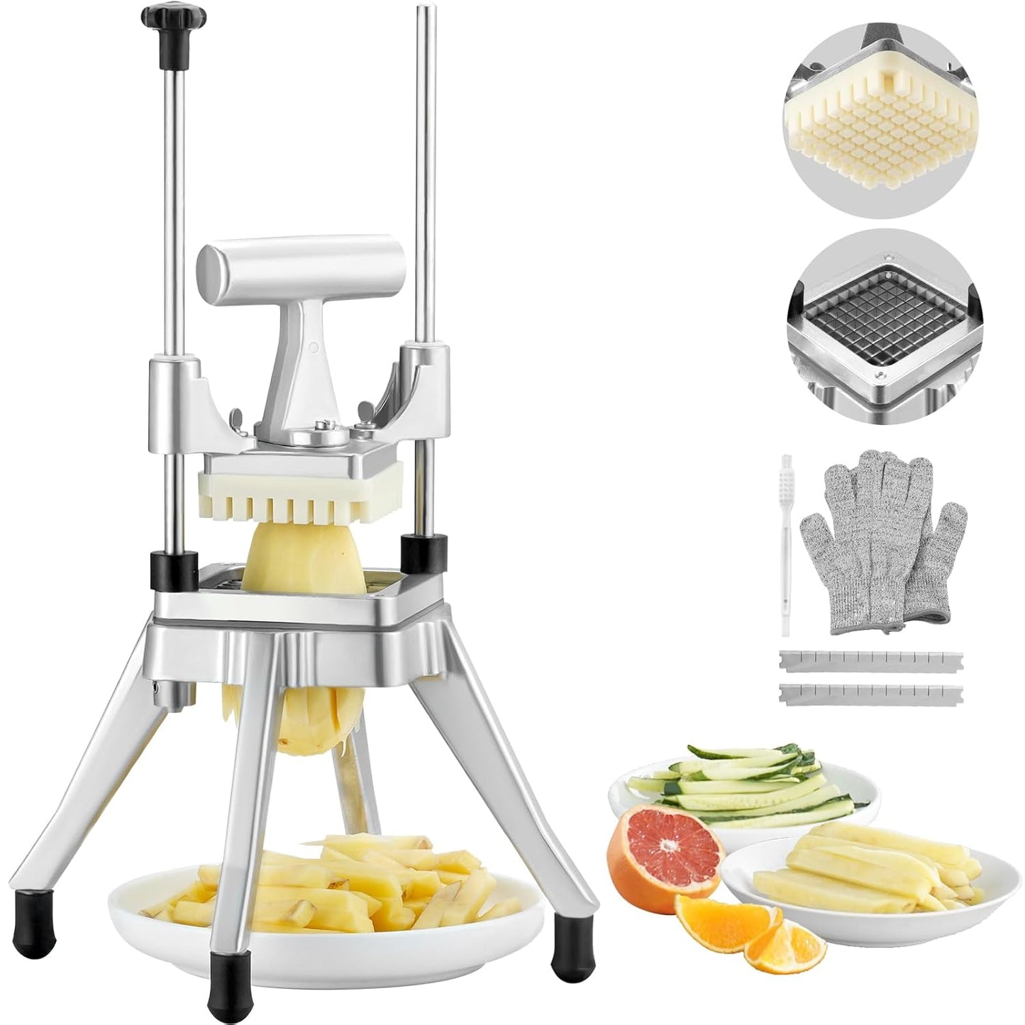 Commercial Vegetable Fruit Chopper 1/4" Blade Heavy Duty Professional Food Dicer Kattex French Fry Cutter Onion Slicer Stainless Steel for Tomato Peppers Potato Mushroom