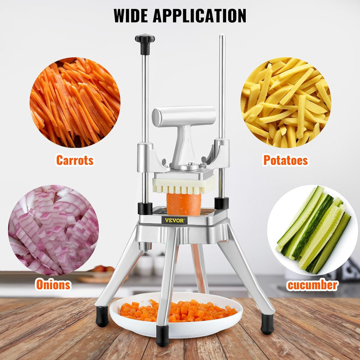 Commercial Vegetable Fruit Chopper 1/4" Blade Heavy Duty Professional Food Dicer Kattex French Fry Cutter Onion Slicer Stainless Steel for Tomato Peppers Potato Mushroom