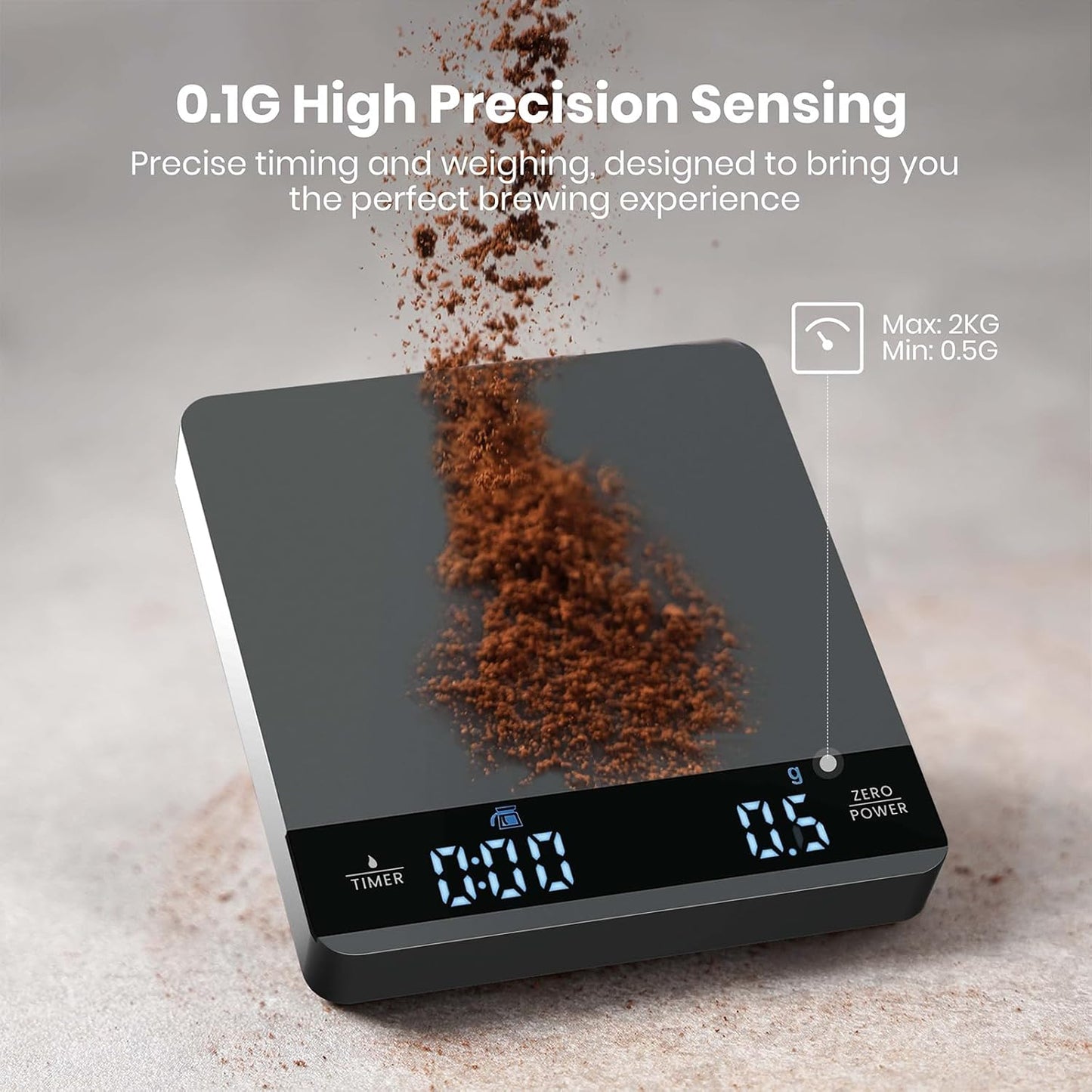 S1 Mini Espresso Coffee Scale with Timer, 2kg/0.1g | Rechargeable Shot Scale with 0.1g Precision, Dual Timing Modes, g/oz/ml Units and ABS Design for Espresso or Pour-Over