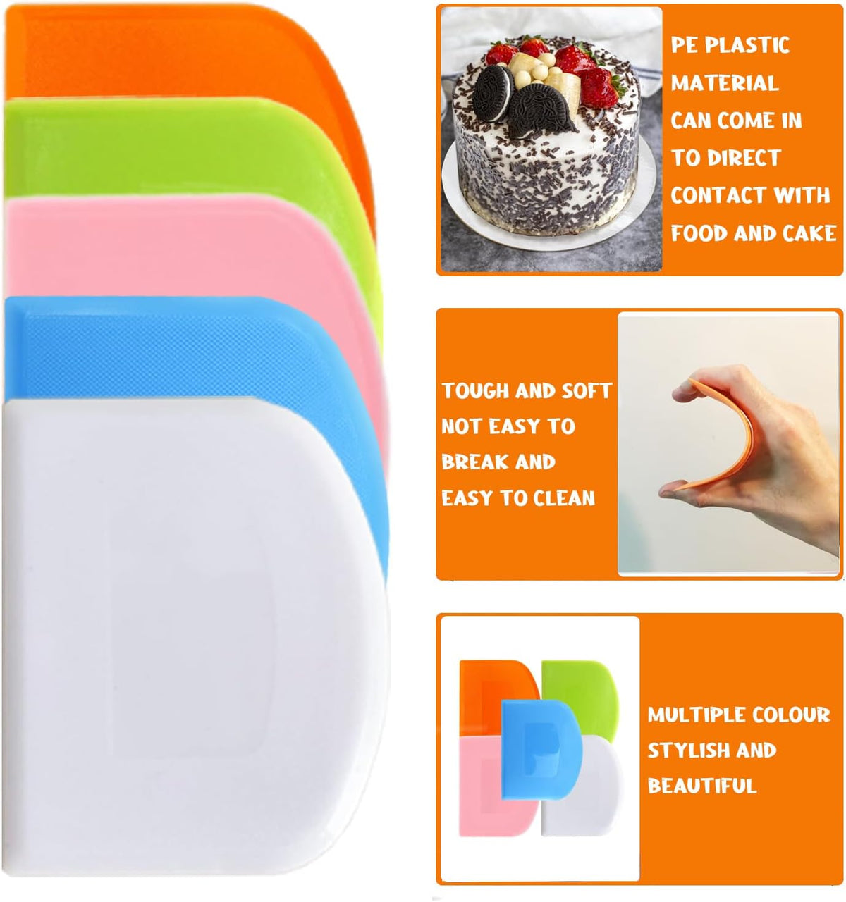 Dough Scraper 5 PCs PE Plastic Bench Scraper Flexible Bowl Scraper