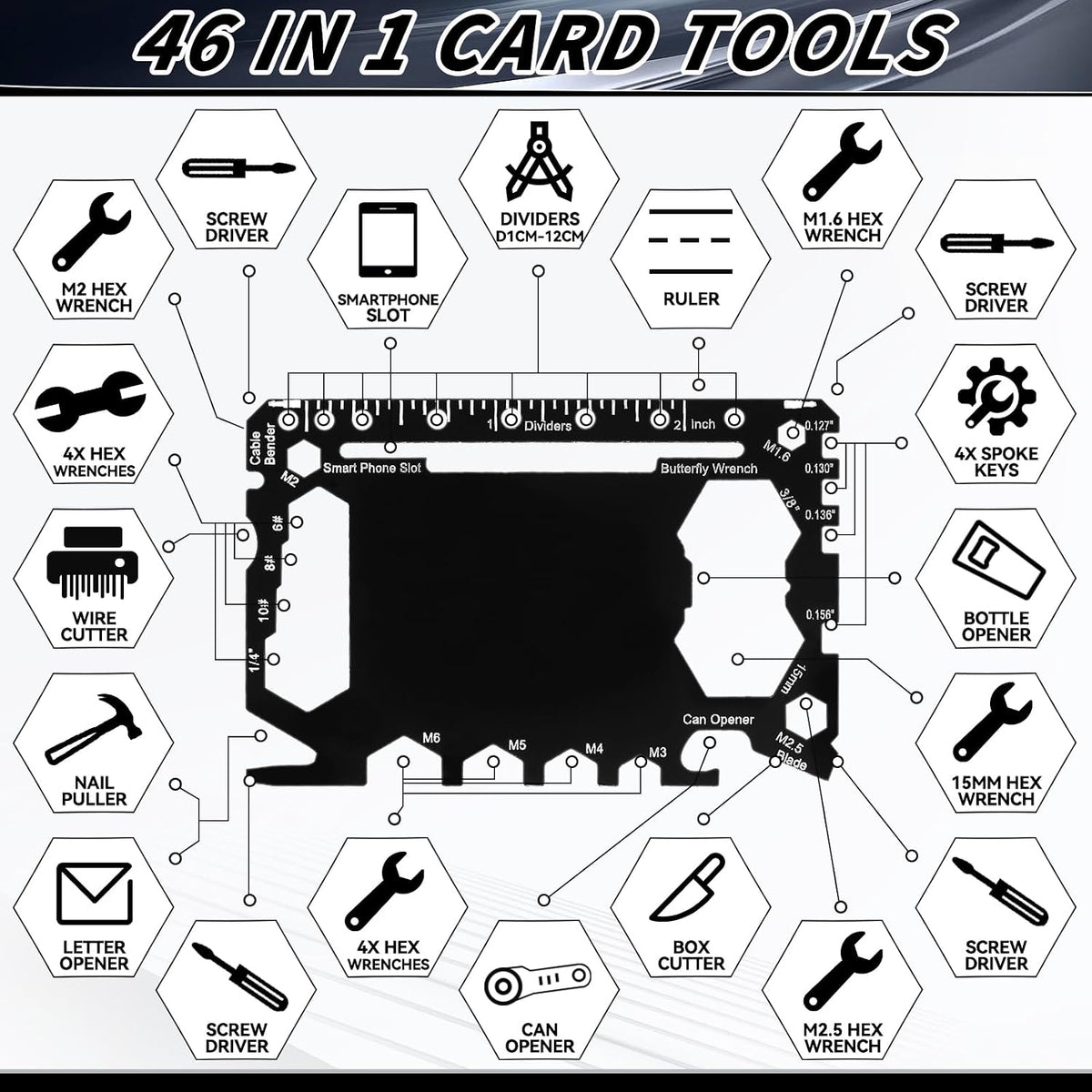 24 Pcs Credit Card Wallet Multitool 46 in 1