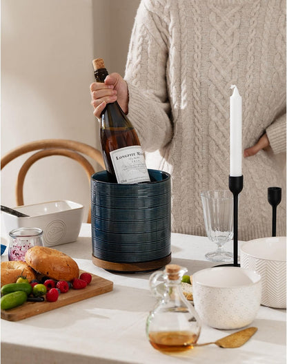 Utensil Holder, 360° Rotating Extra Large Ceramic Kitchen Utensil Holder for Countertop, 7.3“ Cooking Utensil Crocks for Kitchen Counter with Rotatable Wooden Base, Farmhouse Decor, Arctic White