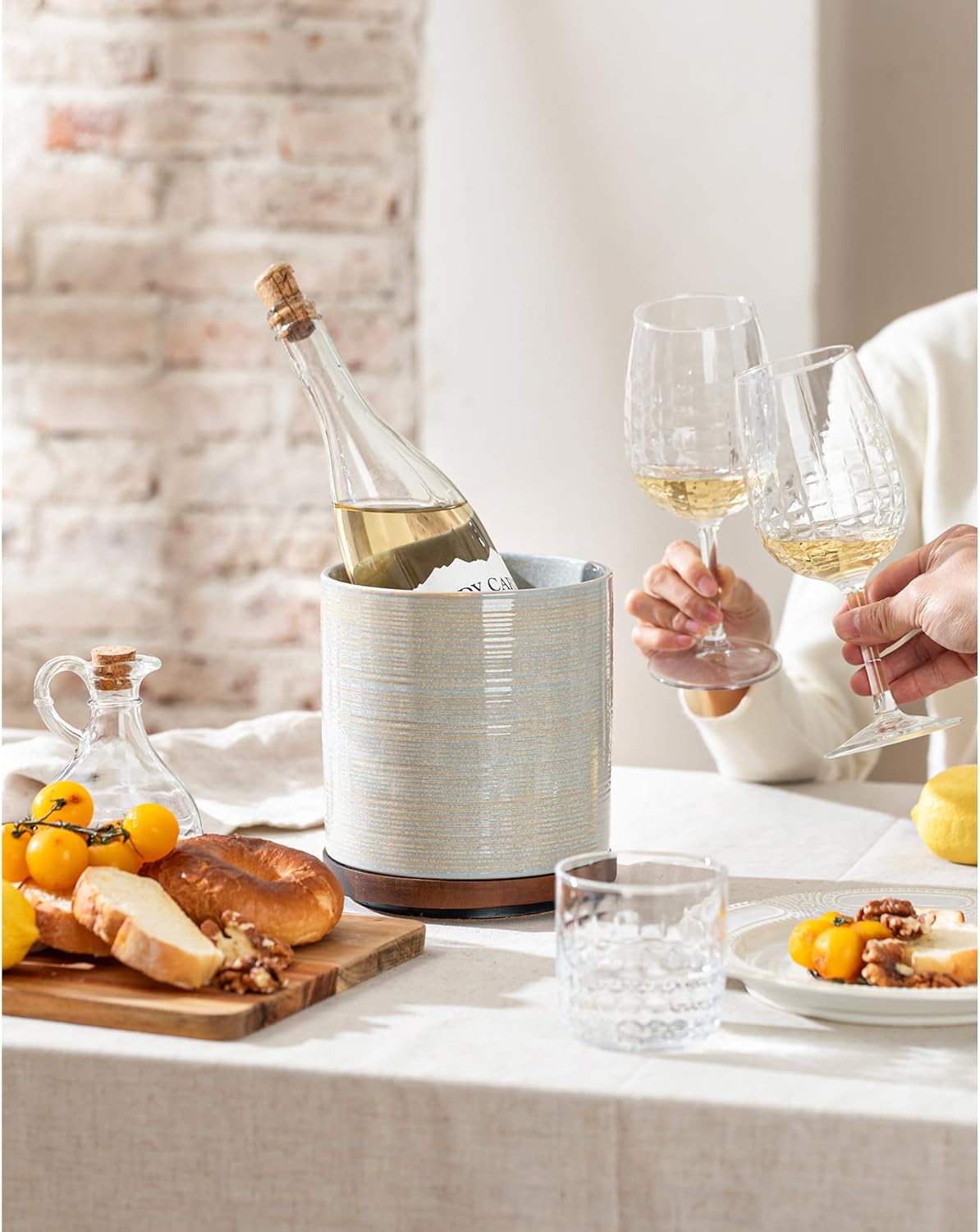 Utensil Holder, 360° Rotating Extra Large Ceramic Kitchen Utensil Holder for Countertop, 7.3“ Cooking Utensil Crocks for Kitchen Counter with Rotatable Wooden Base, Farmhouse Decor, Arctic White