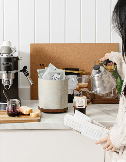 Utensil Holder, 360° Rotating Extra Large Ceramic Kitchen Utensil Holder for Countertop, 7.3“ Cooking Utensil Crocks for Kitchen Counter with Rotatable Wooden Base, Farmhouse Decor, Arctic White