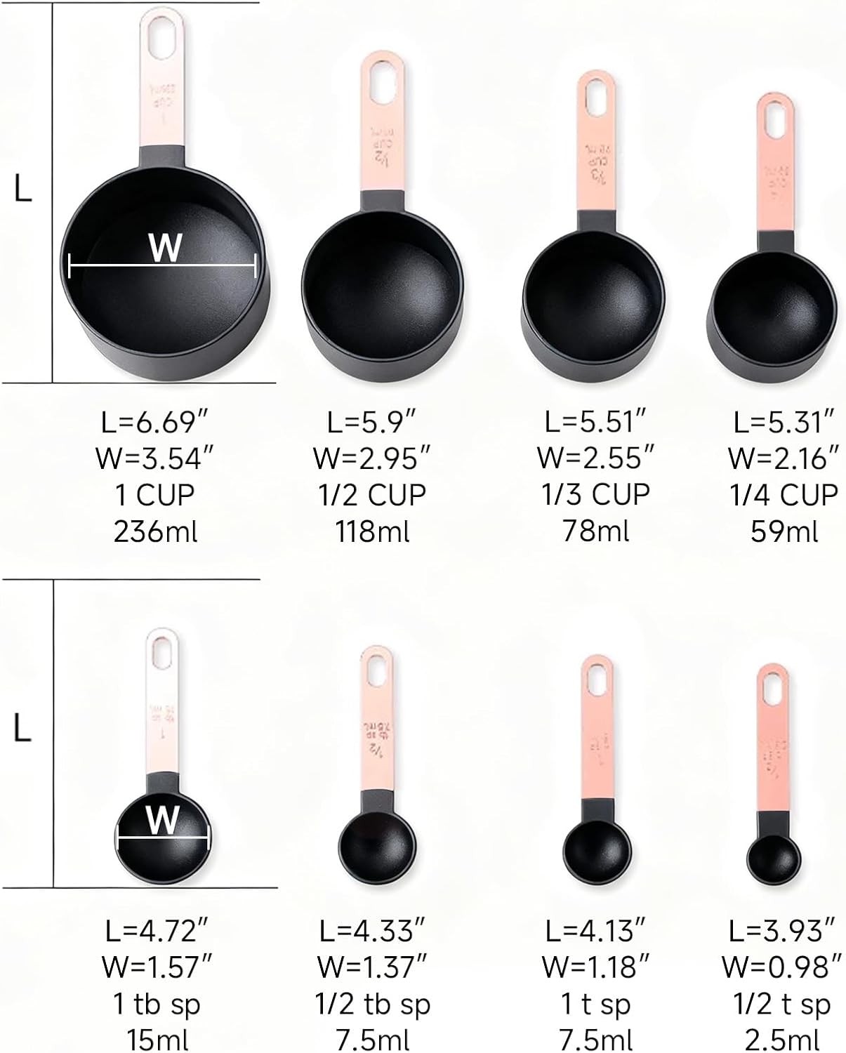 Measuring Cup and Measuring Spoon Set, 8PCS Liquid Measuring Cup Set or Dry Measuring Cup Set, Measuring Spoon Set with Stainless Steel Handle, Nesting Kitchen Measuring Tool (black)